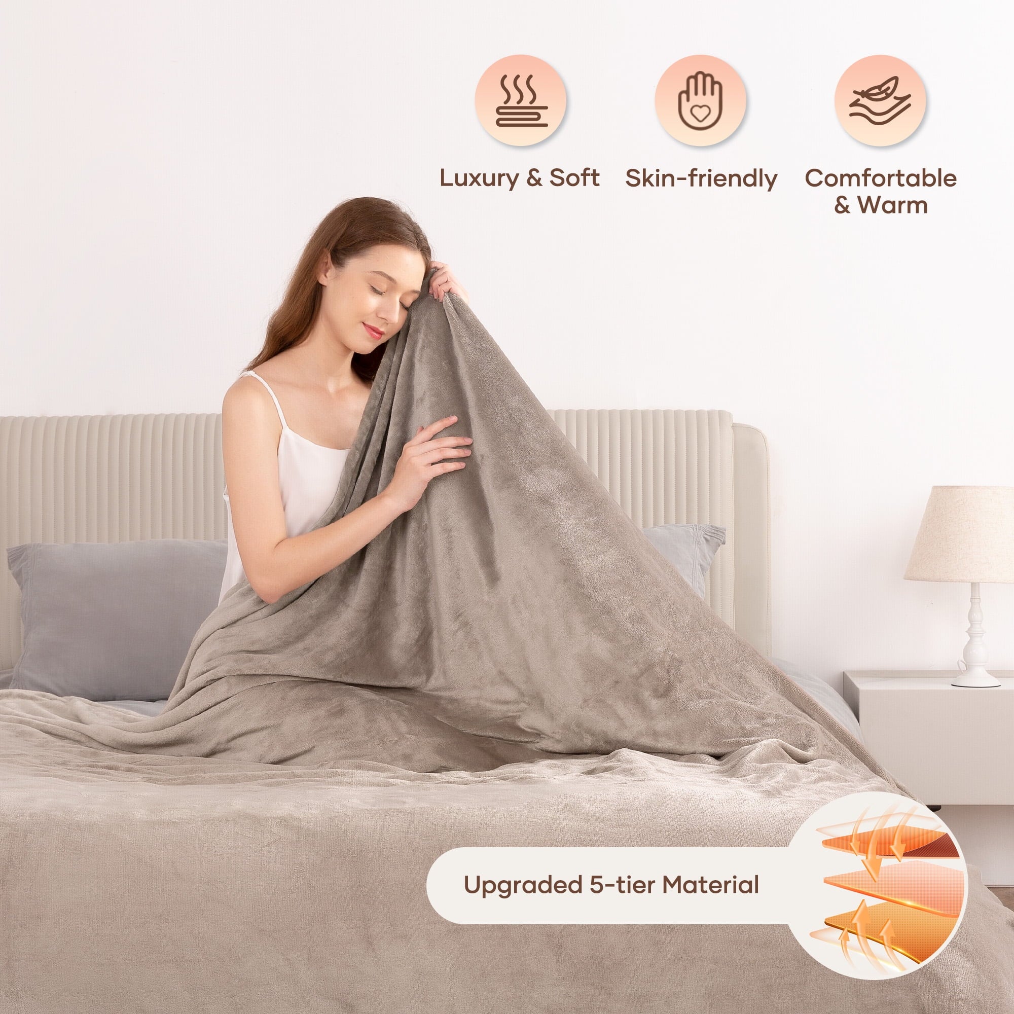 Electric Blanket 72" x 84" Full Size with 6 Heating Levels, 10 H Auto-off, Flannel, Machine Washable, Linen