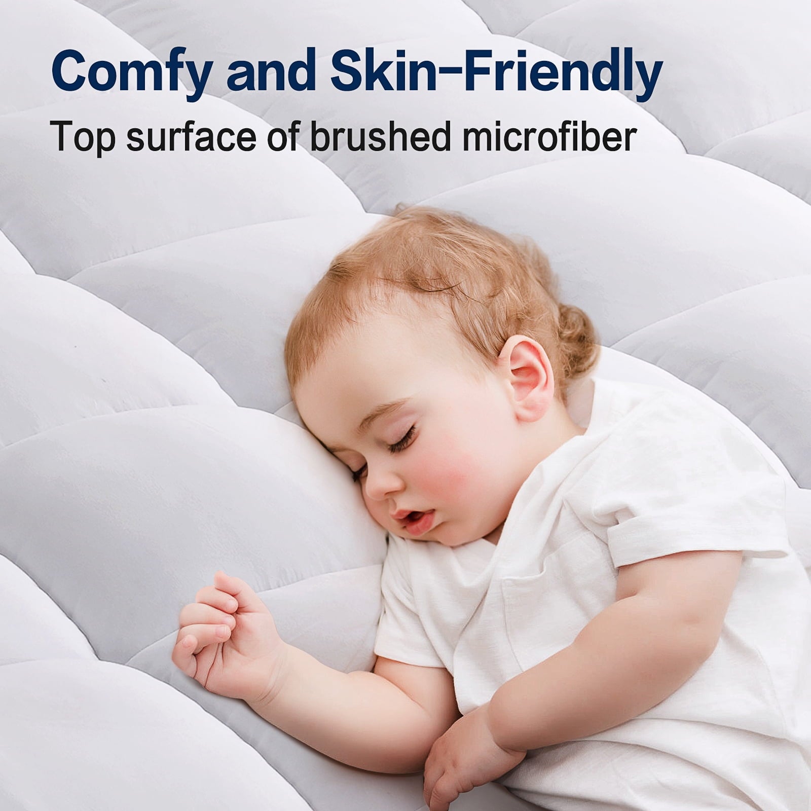 EMONIA 100% 400TC Mattress Topper Queen for Back Pain, 900GSM Mattress Pad Pillow Top, Quilted Fitted Mattress Protector Cover with 8-21" Deep Elastic Pocket, Soft Comfort Breathable (White, Queen)