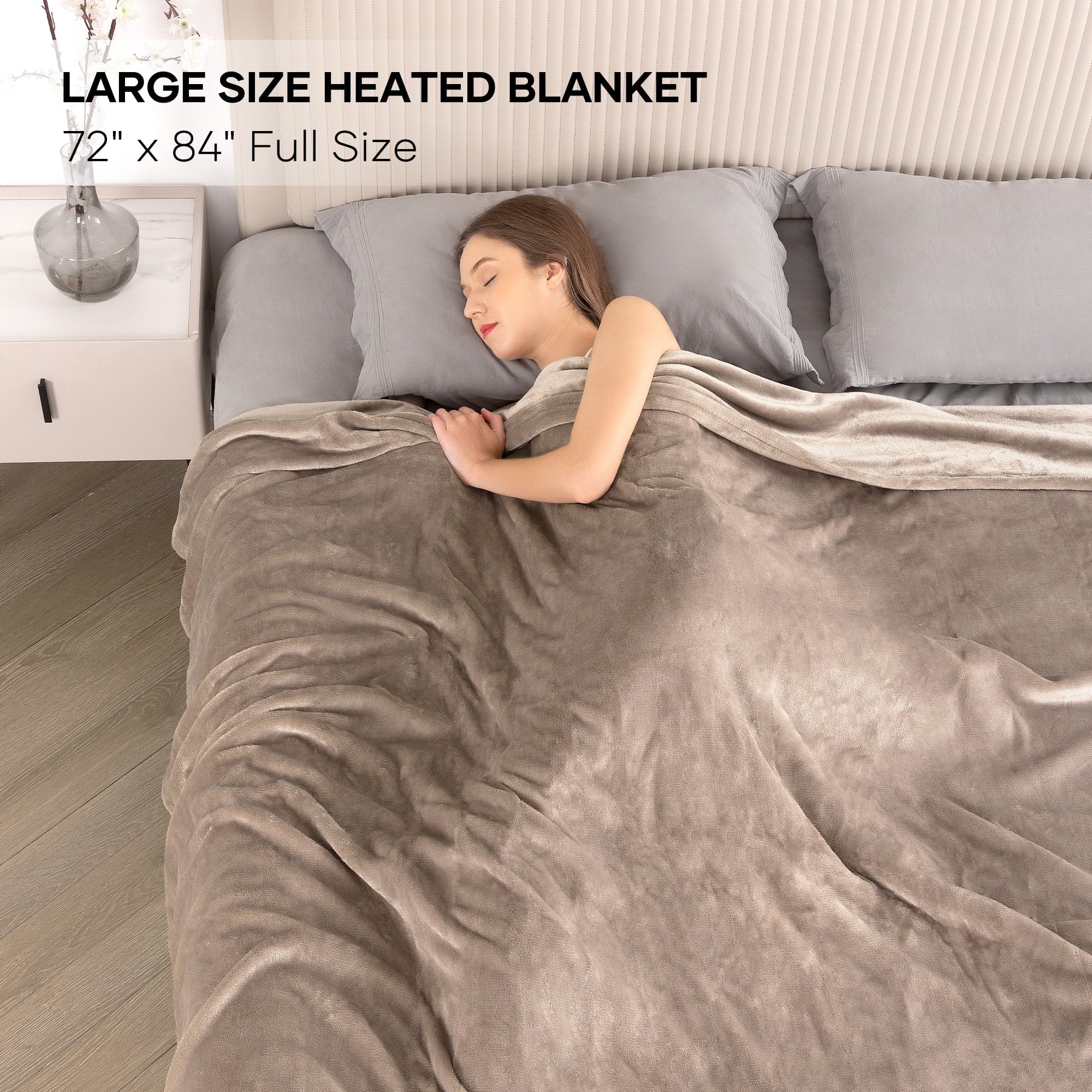 Electric Blanket 72" x 84" Full Size with 6 Heating Levels, 10 H Auto-off, Flannel, Machine Washable, Linen