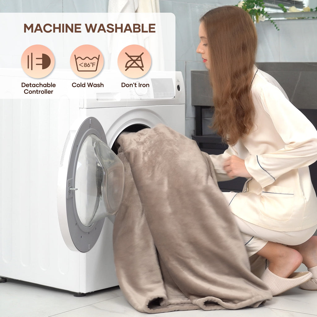 Electric Blanket 72" x 84" Full Size with 6 Heating Levels, 10 H Auto-off, Flannel, Machine Washable, Linen
