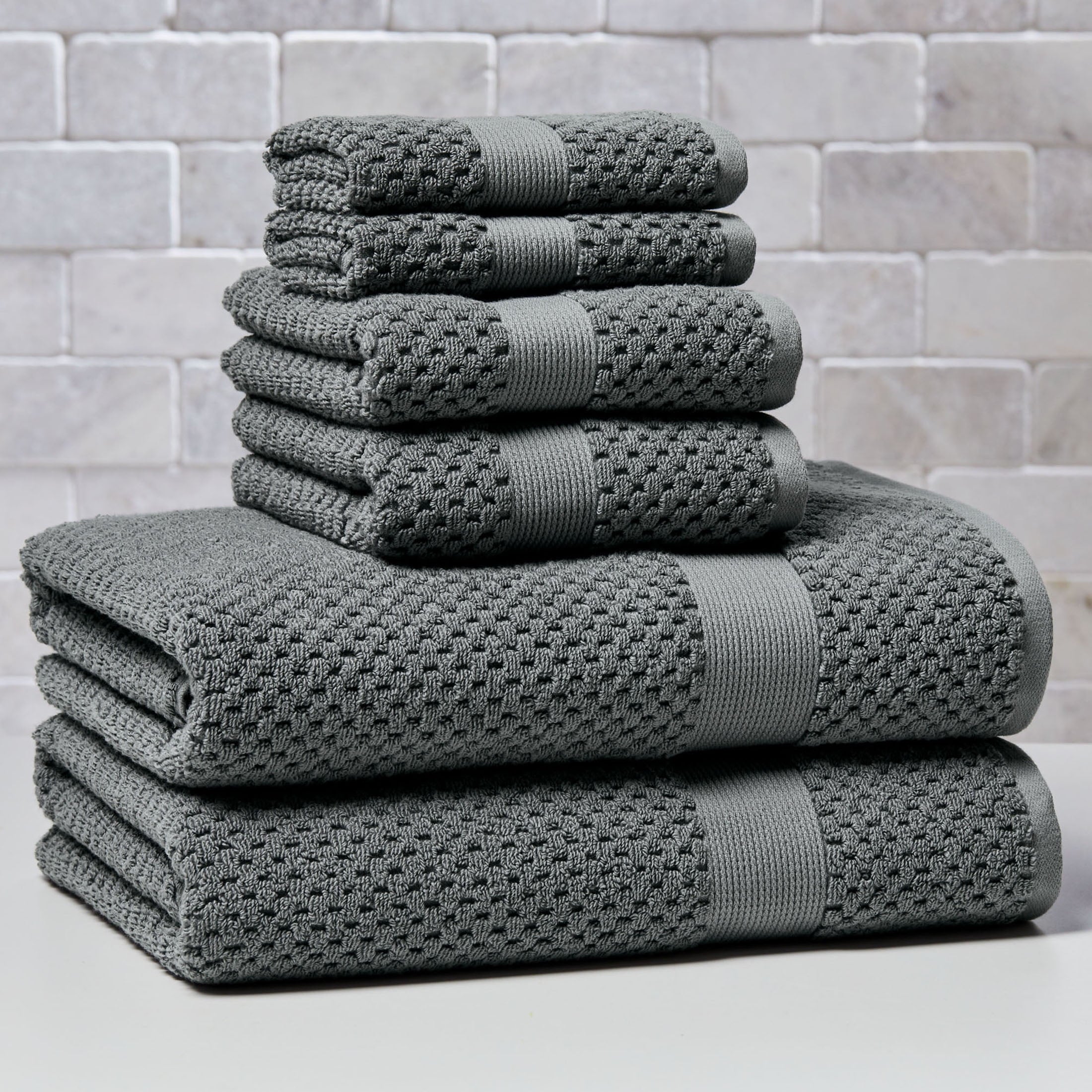 Better Homes & Gardens Signature Soft Cotton Popcorn Textured 6 Piece Bath Towel Set,Arctic White