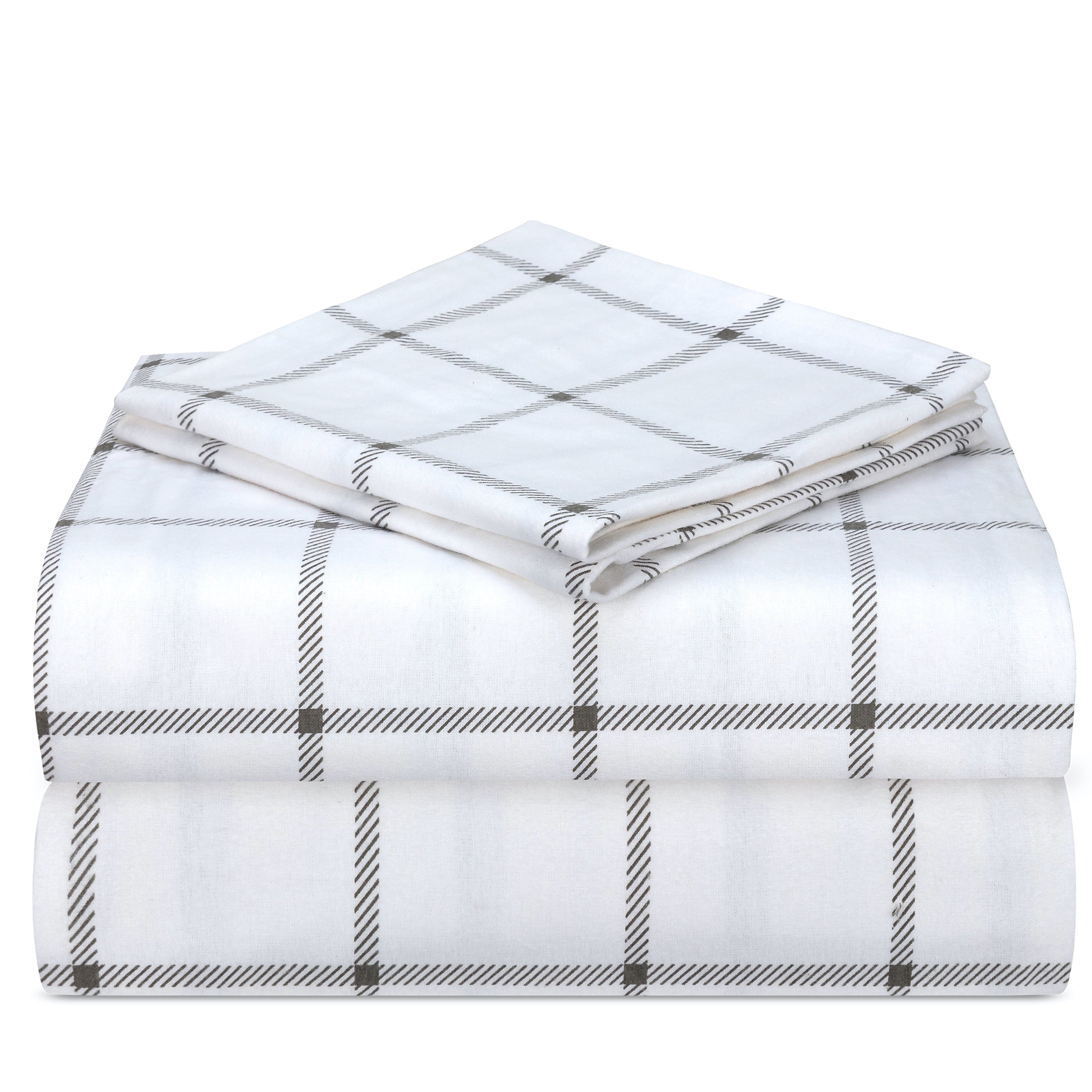 Casa Platino 3-Piece White Plaid 100% Cotton Bed Sheet Set, Twin – Deep Pocket