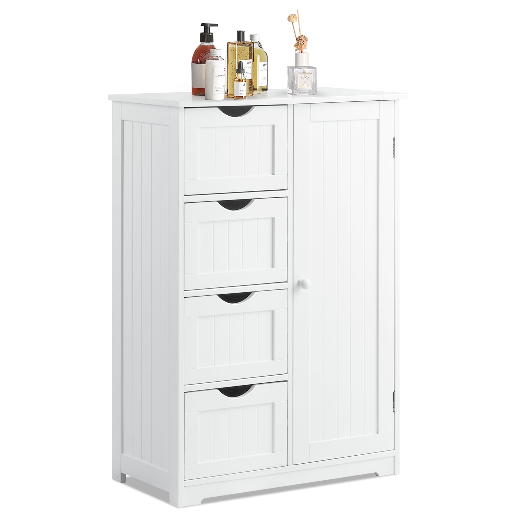 Costway Wooden 4 Drawer Bathroom Cabinet Storage Cupboard 2 Shelves Free Standing White