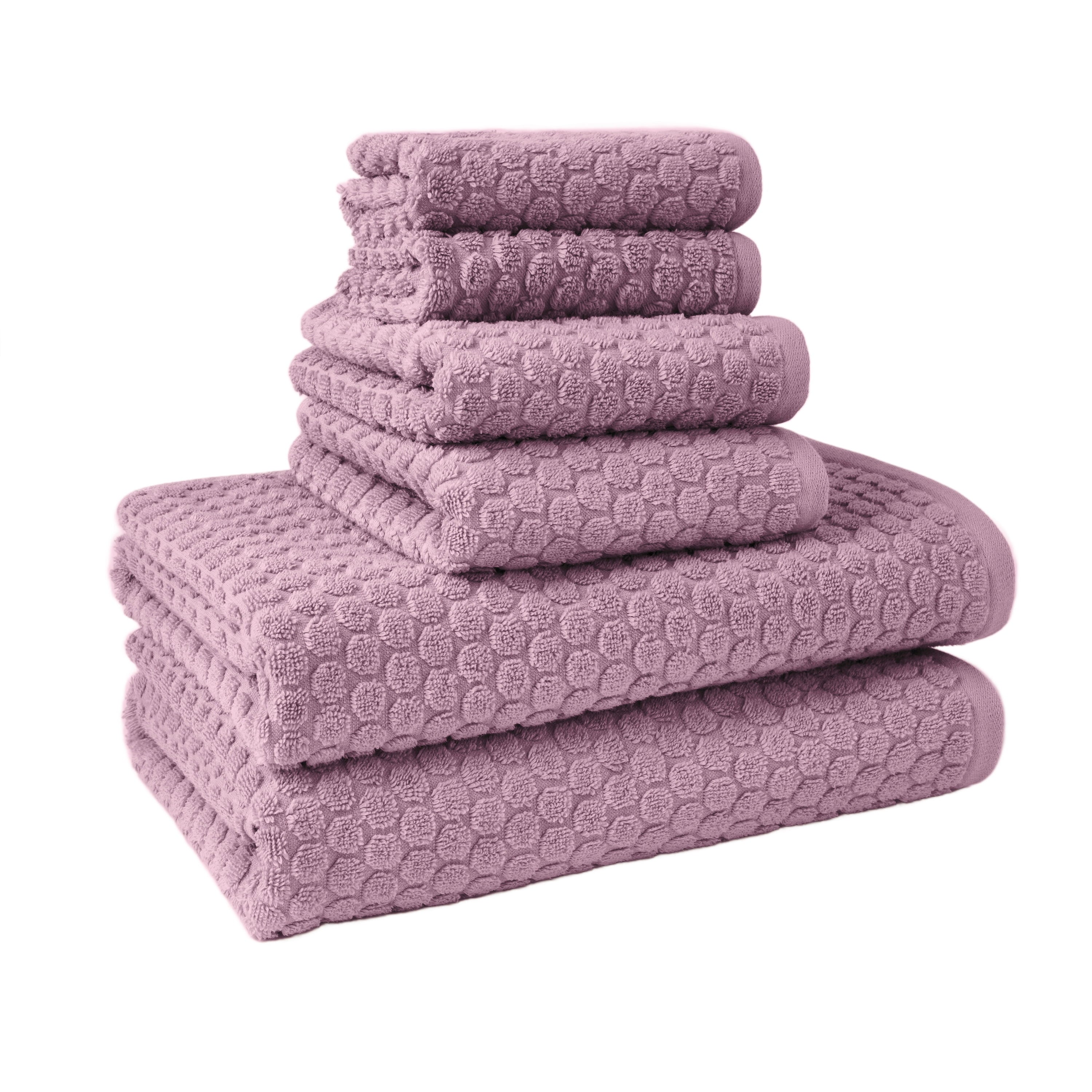 Beautiful by Drew Barrymore 6-Piece Dot Bath Towel Set, Soft 100% Cotton, Rose Pink