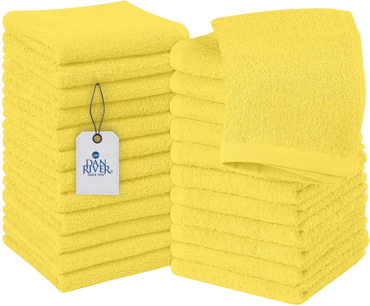 Dan River Washcloths pack of 24 High-Quality Soft Cotton Absorbent and Multipurpose Wash Clothes for Face & Body - Gray, 12x12in