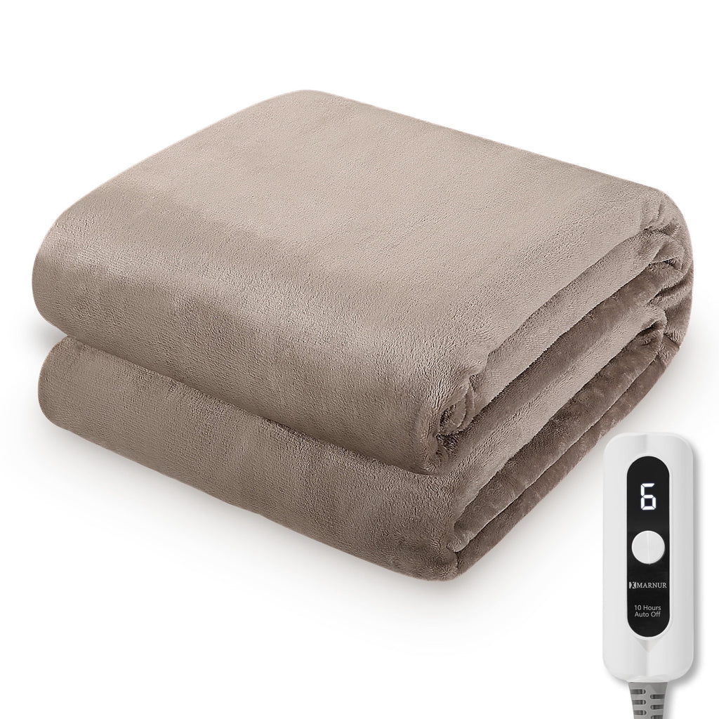 Electric Blanket 72" x 84" Full Size with 6 Heating Levels, 10 H Auto-off, Flannel, Machine Washable, Linen