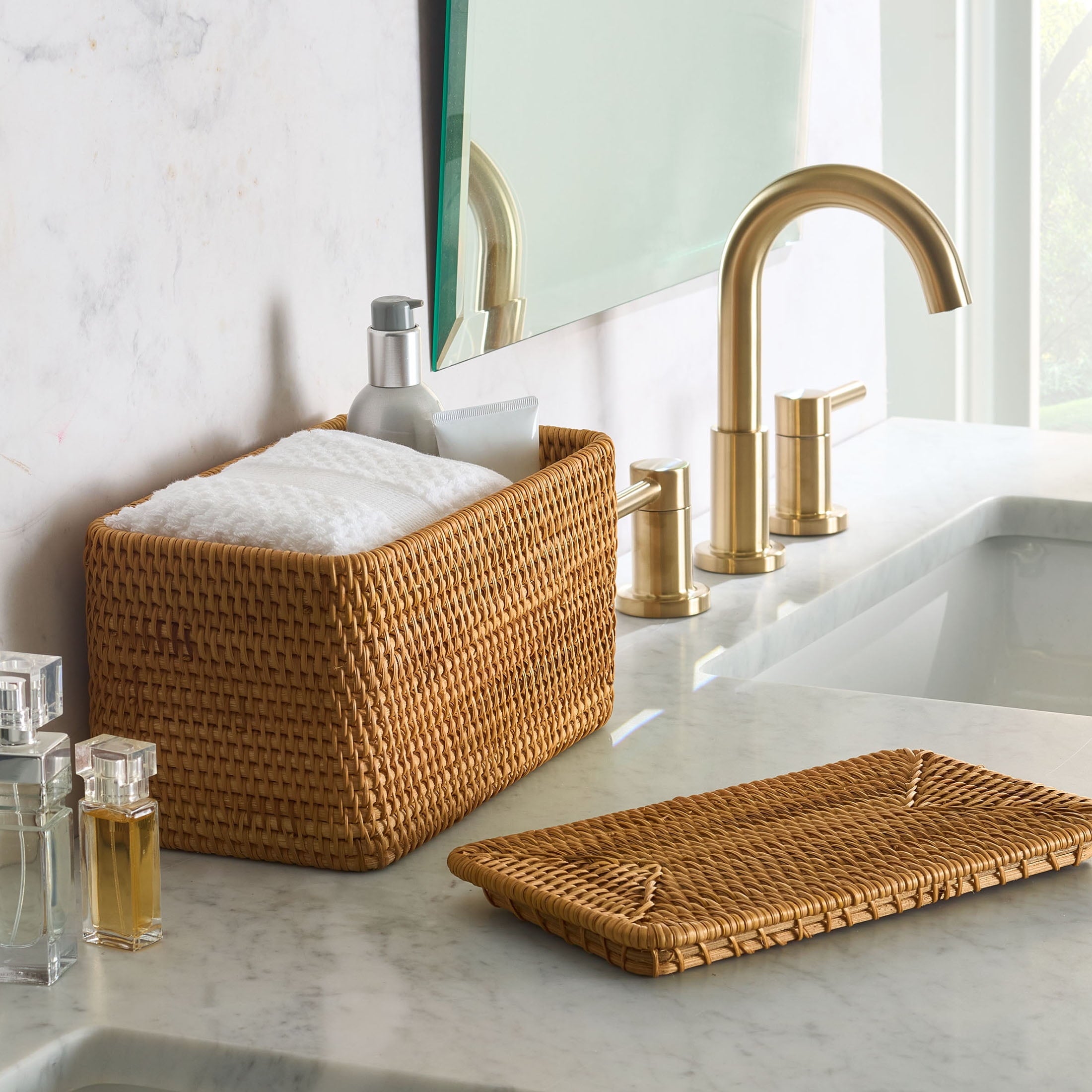 Better Homes & Gardens Brown Rattan Organizer Basket with Lid